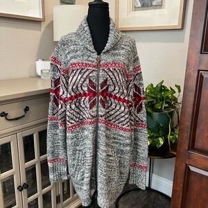 Woolrich Cozy Gray and Red Knit Wool Cardigan